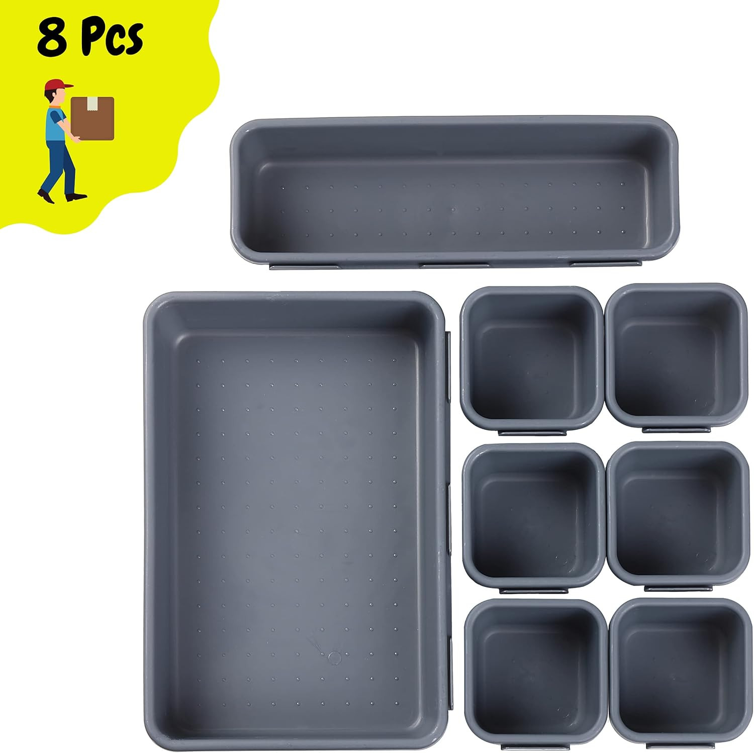 – Interlocking Desk Drawer Organizer, 8 Pcs, Drawer Organizer, Kitchen Drawer Or