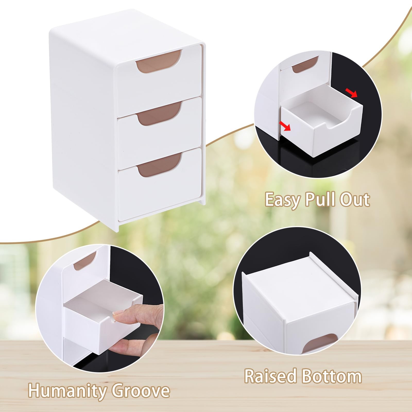 BTSKY 1 Pack Small Acrylic Storage Organizer with Drawers, 3-Layer White