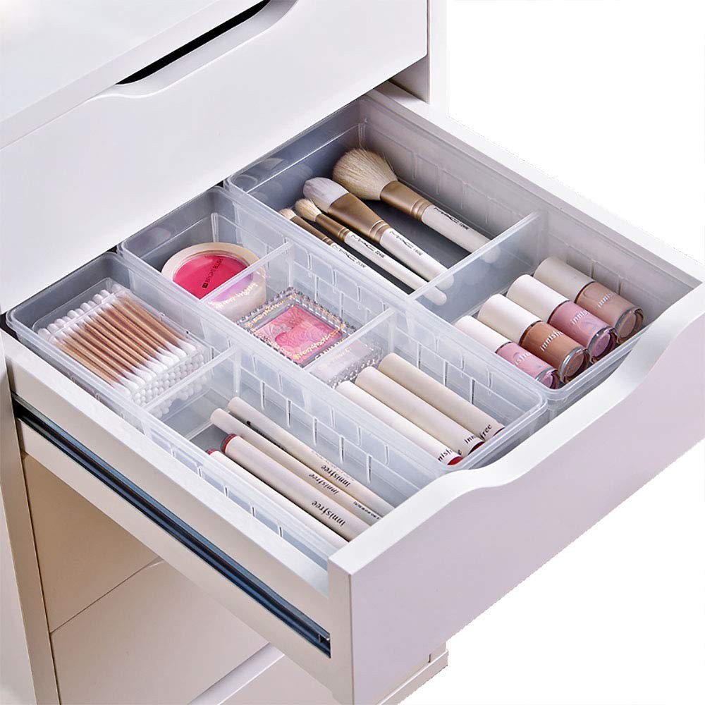 Desk Drawer Organizer Tray Set of 4 (2 Large + 2 Small) 10.24 Inch – Adjustable
