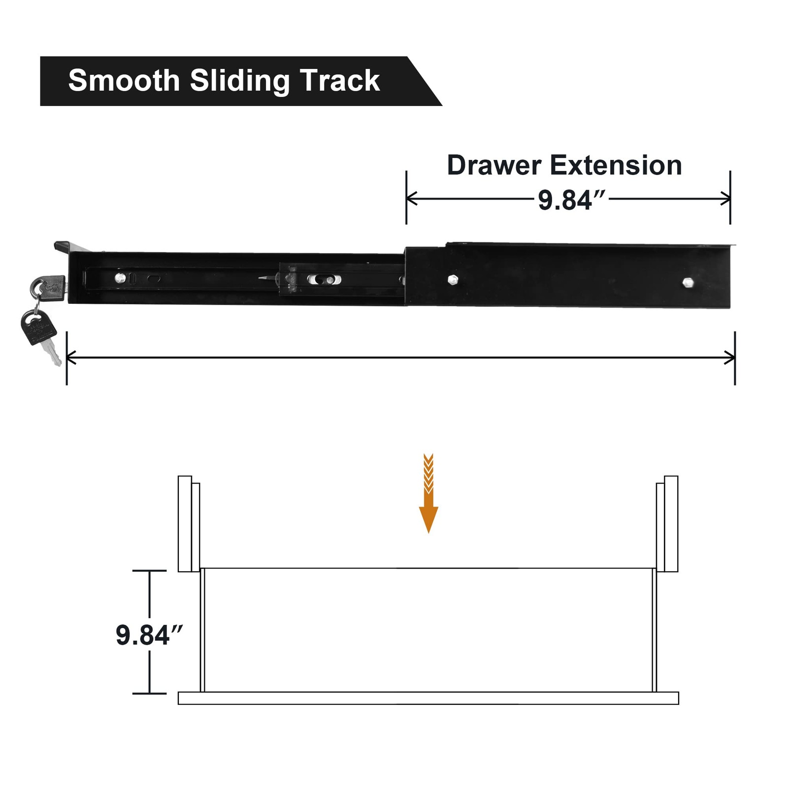 Frassie 17 Inch Under Desk Pull-Out Drawer with Lock Office Mounted Black
