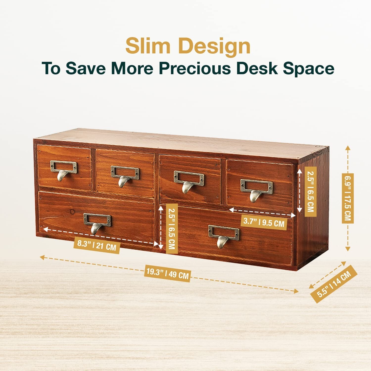 6-Drawer Vintage Desk Organizer Classic Brown Wood Storage Drawers for Tablet…