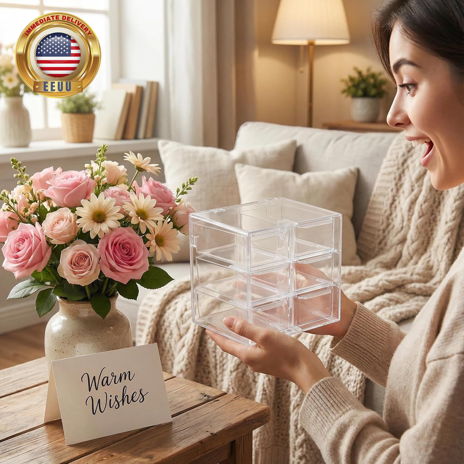 Acrylic Drawer Organizer, Clear Desk Organizer with Drawer, Plastic Stackable St