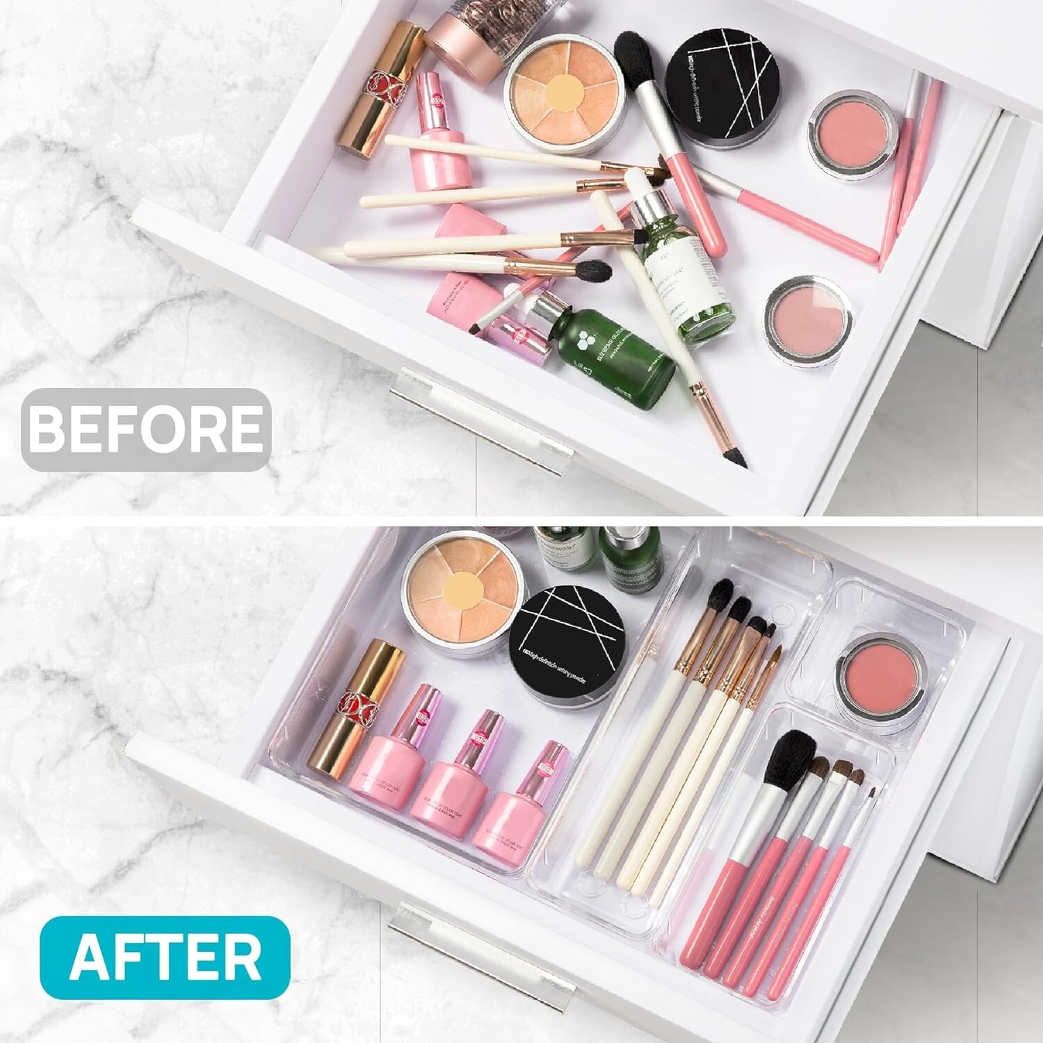 25 PCS Clear 4-Size Versatile Drawer Plastic Organizer Non-slip Storage Trays