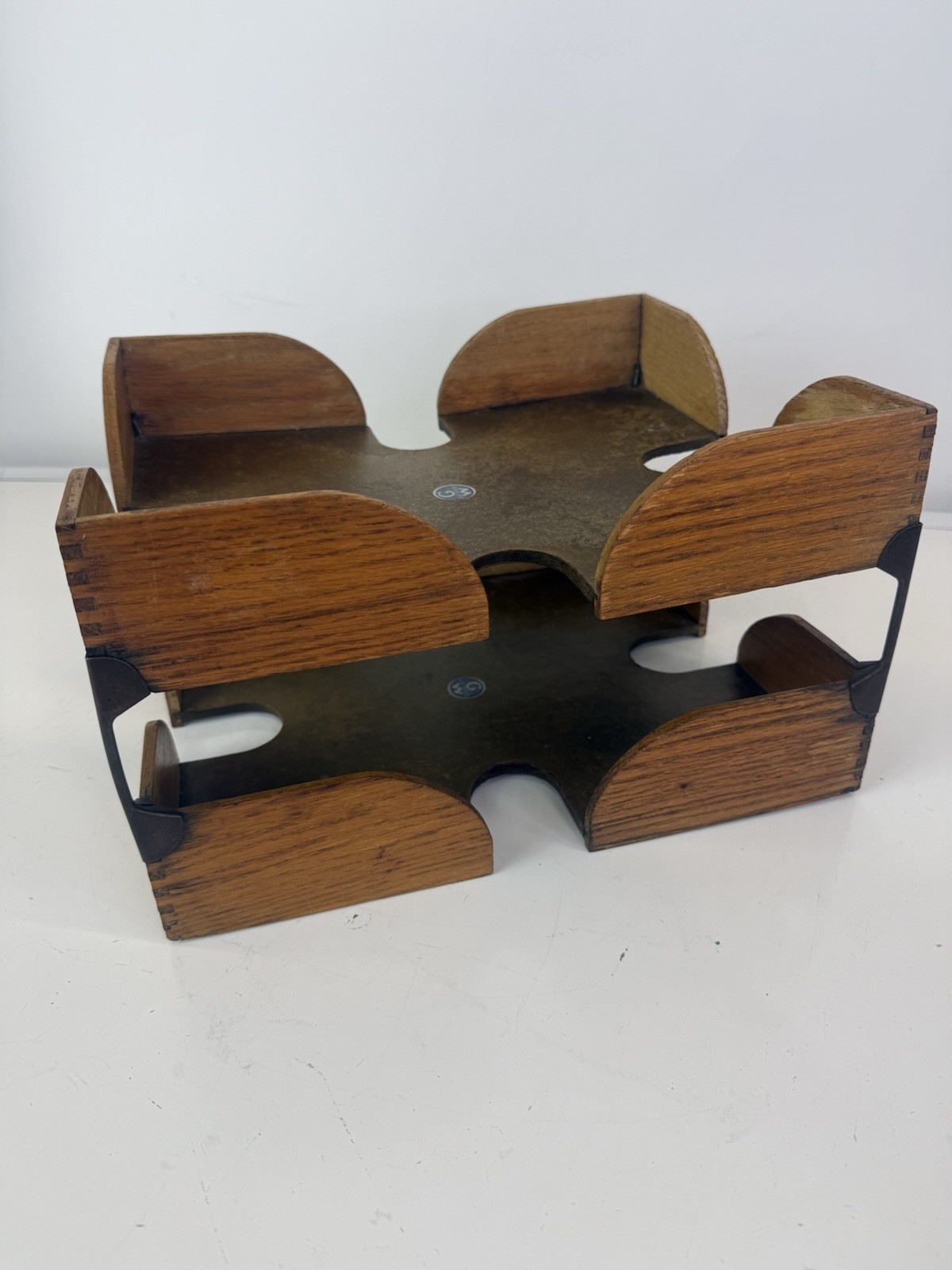Set Of Globe Wernicke Oak Dovetail Stacked Desk Organizer Letter Vintage