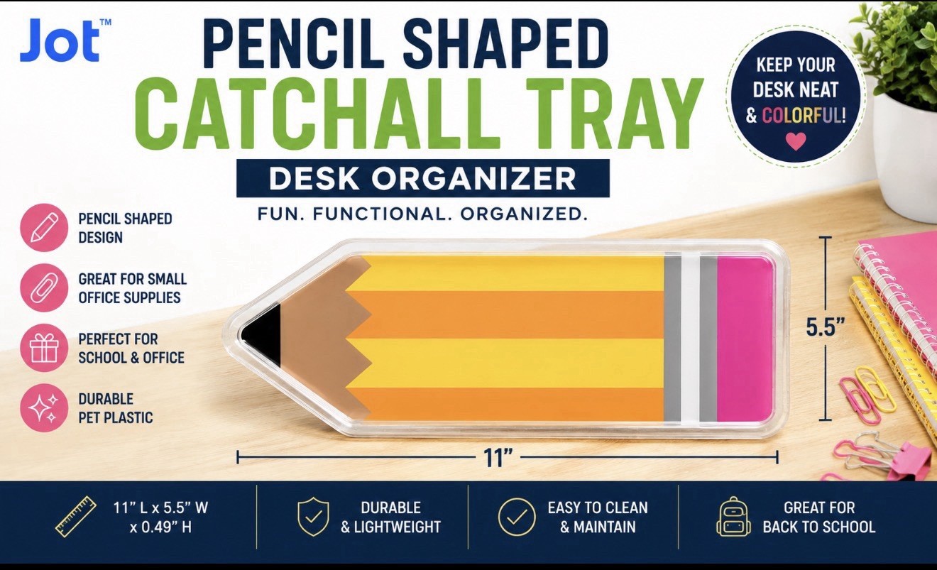 Jot Crayon Shaped Catchall Tray Desk Organizer Green School Office 11” NEW