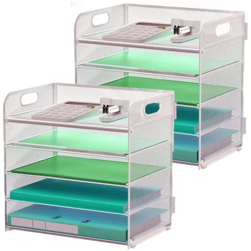 12.5 in X 13.5 in 2 Pack Silver Metal Letter Tray 5-Tier Desk Organizer File Pap