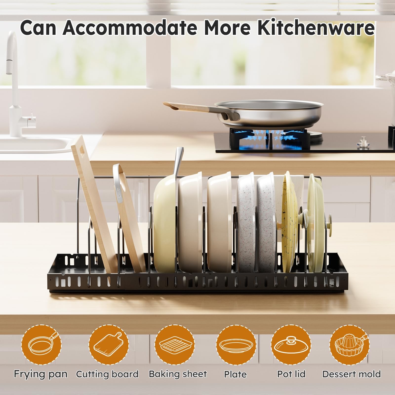 2 Pack Pots and Pans Organizer Expandable 10 Dividers-2 Pack, Black
