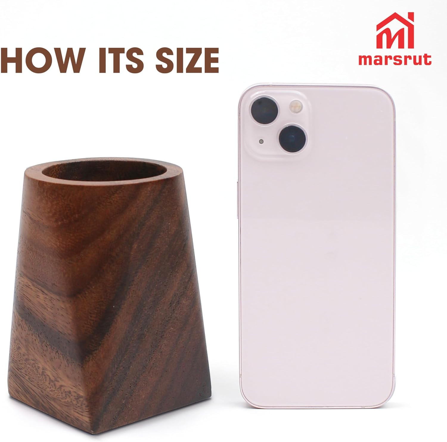Wooden Pencil Holder Walnut Wood Pen Cup Desk Accessories 4 Inch Organizer Ca