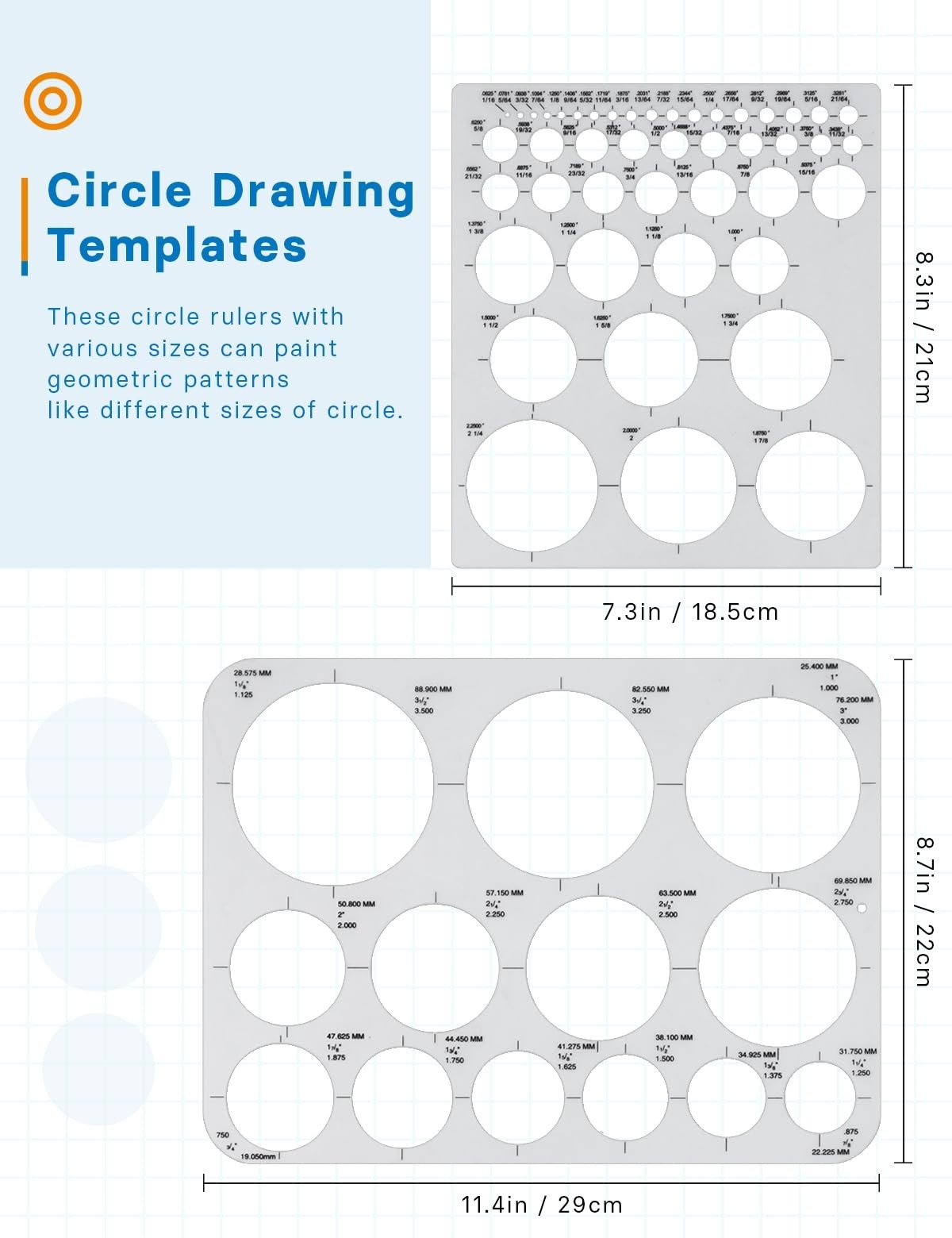 GAUENEEN 5 Pcs Architectural Templates: Circle, 11 inches × 8.7 inches, Clear