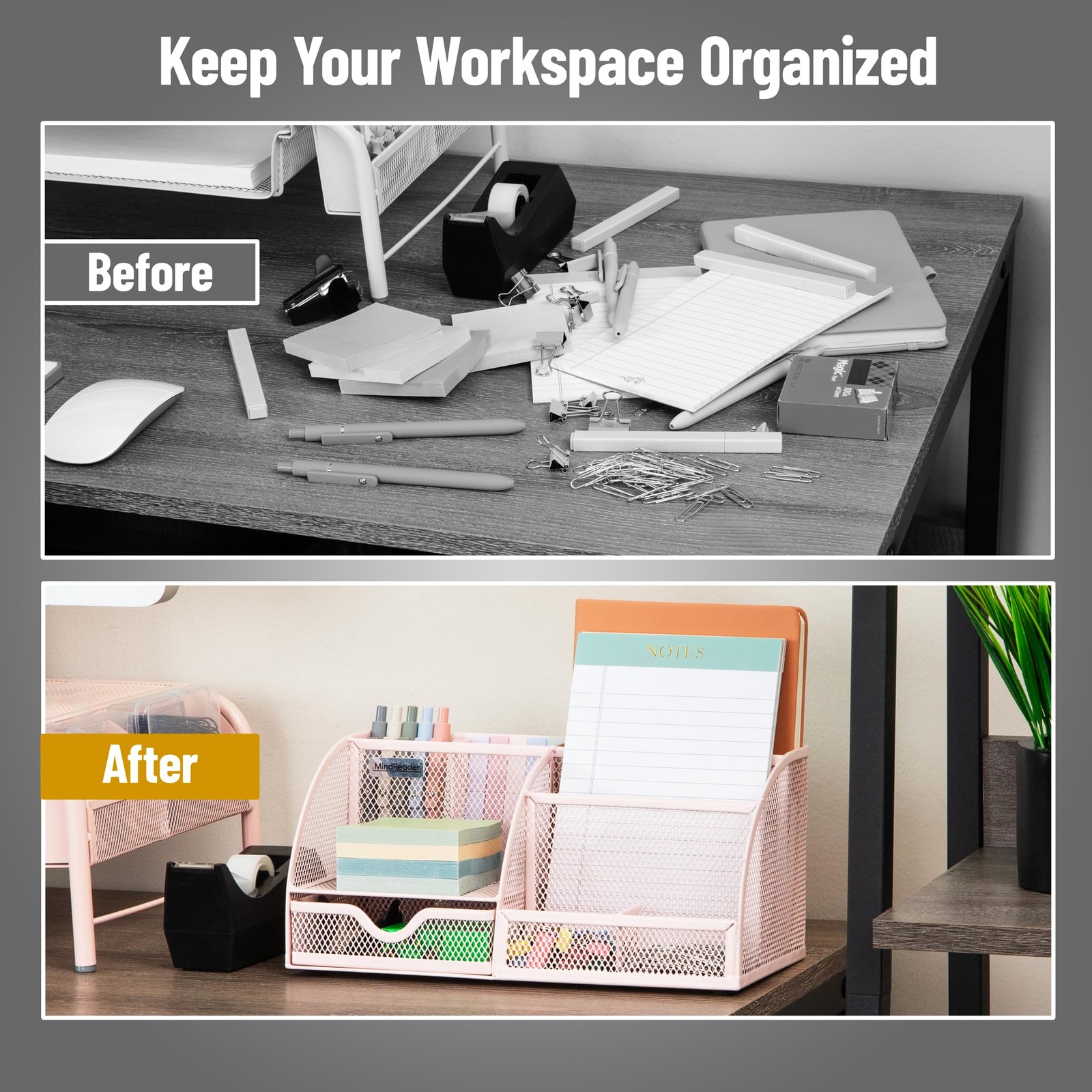 Mind Reader 7-Compartment Desktop Organizer, File & Accessory Storage, Metal …