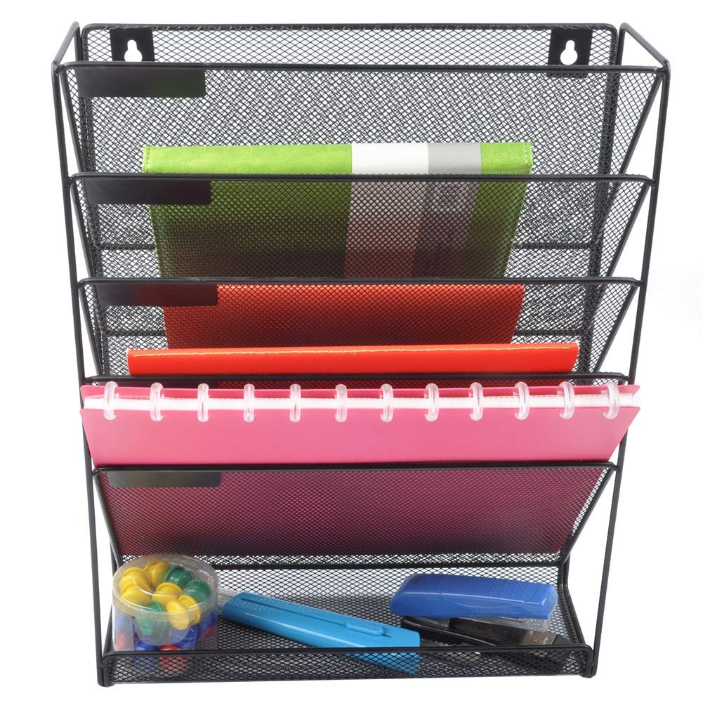 EASEPRES Hanging File Holder Organizer, 6 Tier Mesh Metal Wall 5Tier, Black