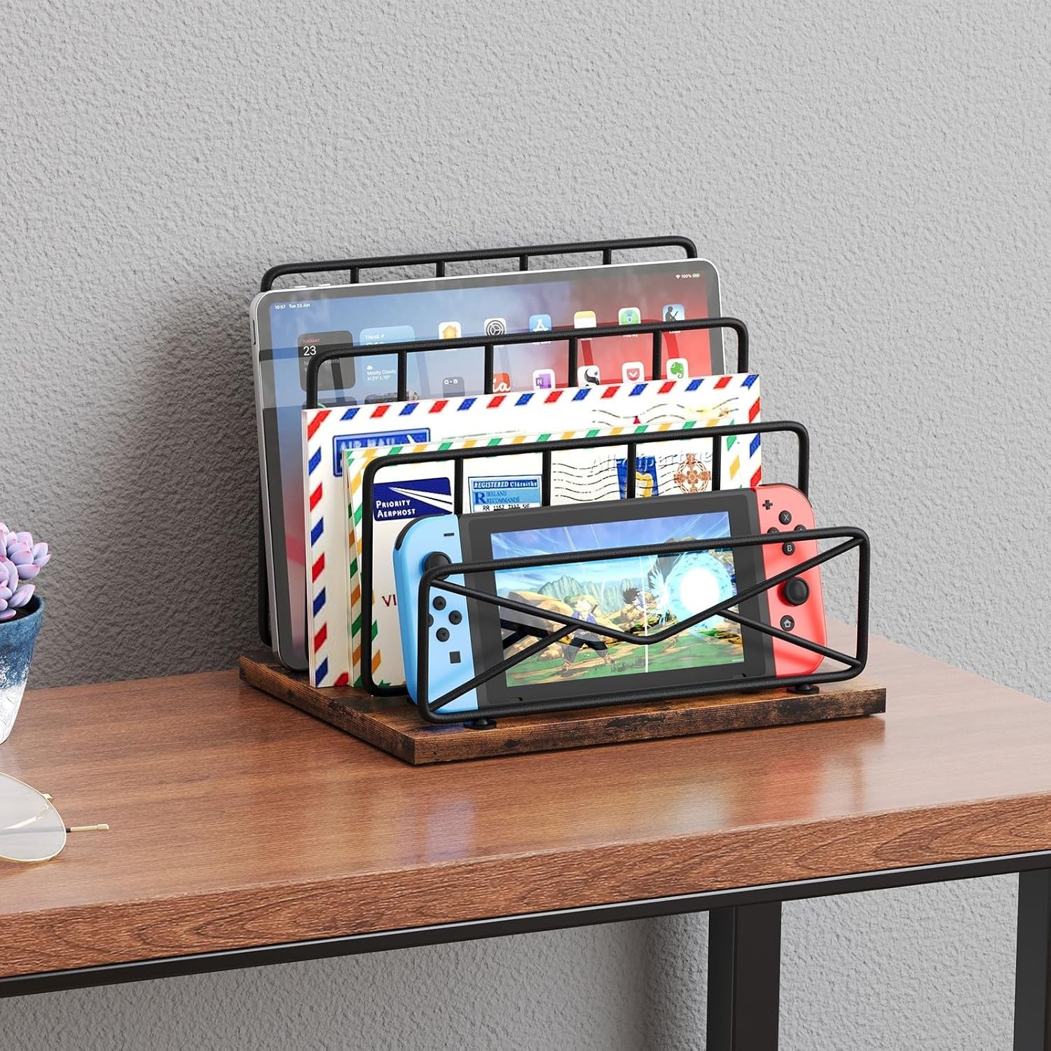 Desktop Mail Sorters Desk Mail Organizer-with 2/3 Slot Matte Black Metal Desktop