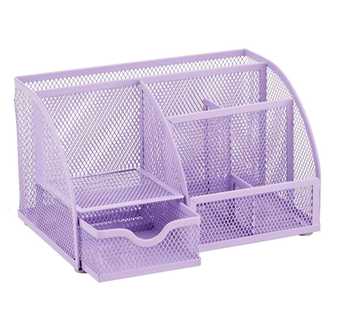 Annova Mesh Desk Organizer Office with 7 Compartments + Light Purple