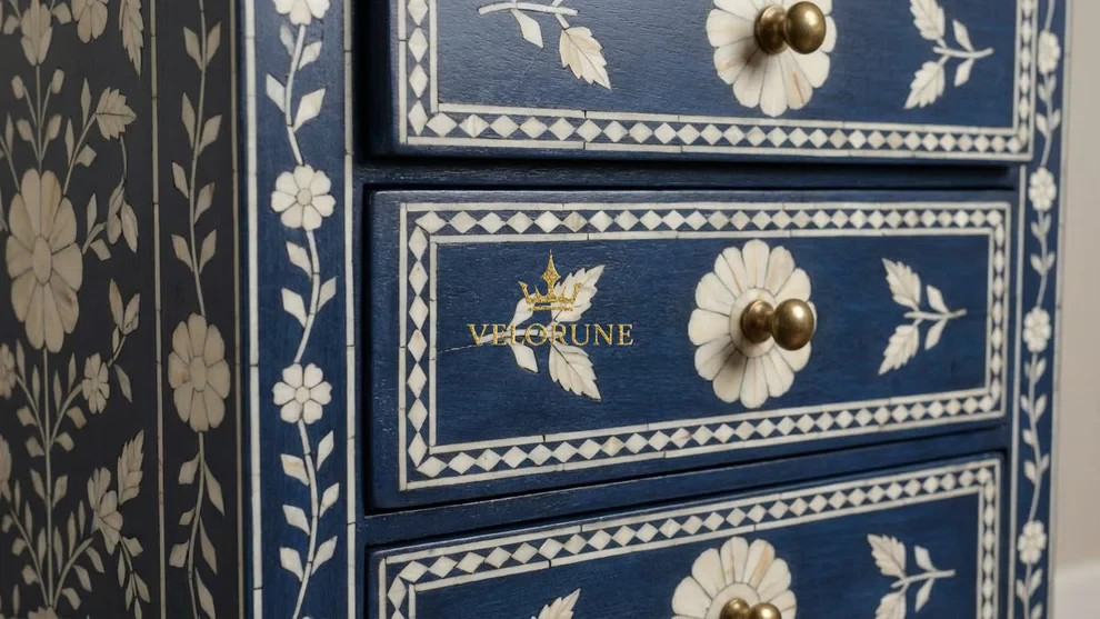 Elegant Handmade Bone Inlay Nightstand – Timeless Luxury & Artisan Craftsmanship
