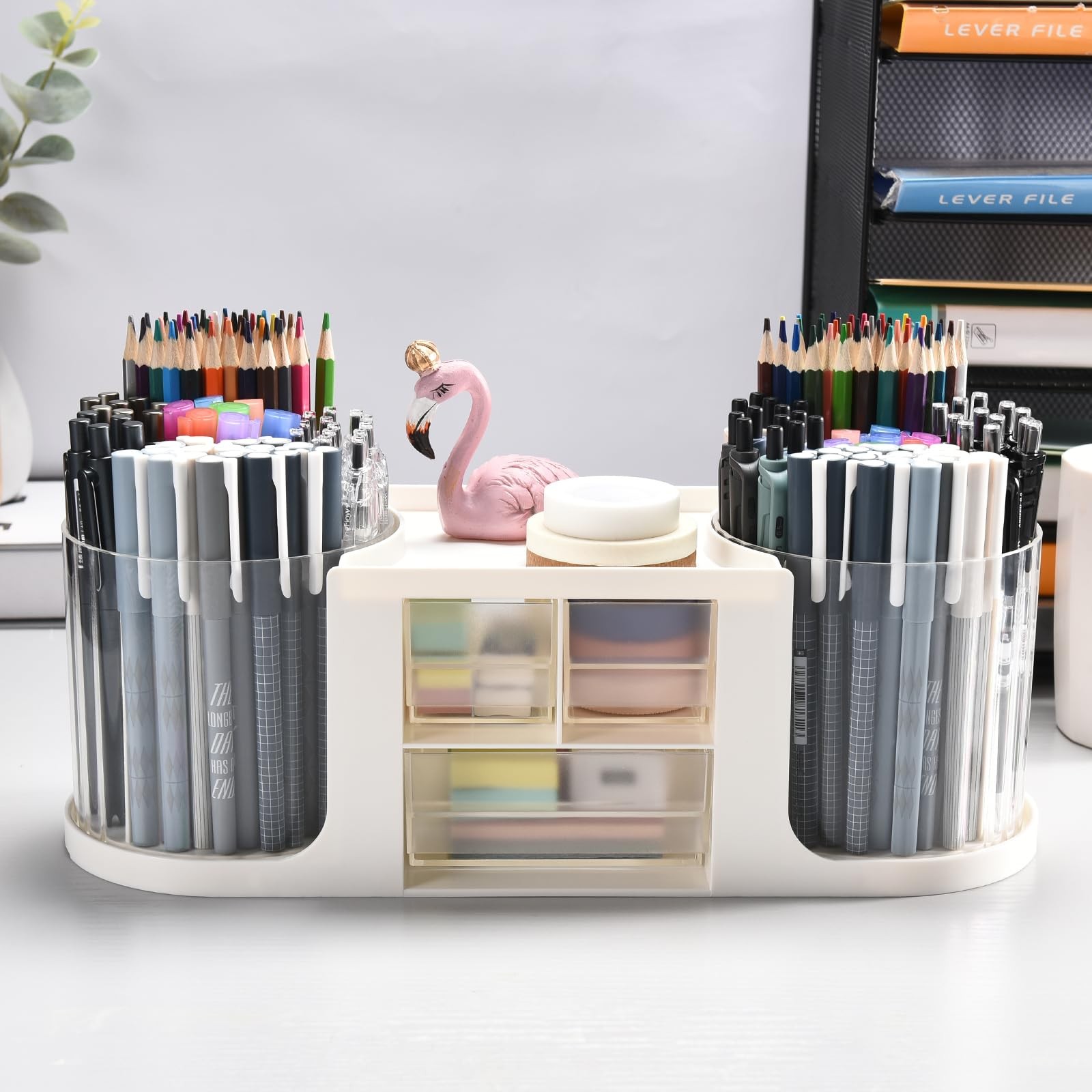 KLIONGO Rotating Desk Organizer with 2 Pen Holder, Organizers and White