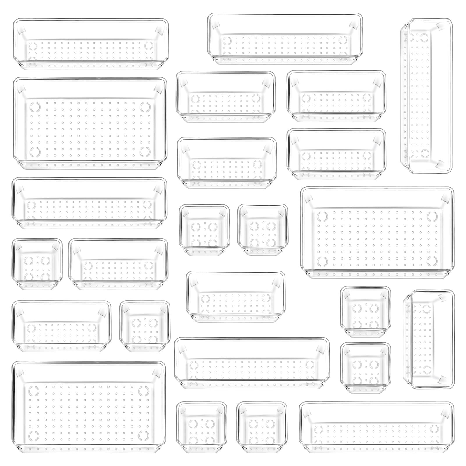 LUSCREAL 25 PCS Clear Plastic Drawer Organizers and Dividers, 4 S, 25PCS