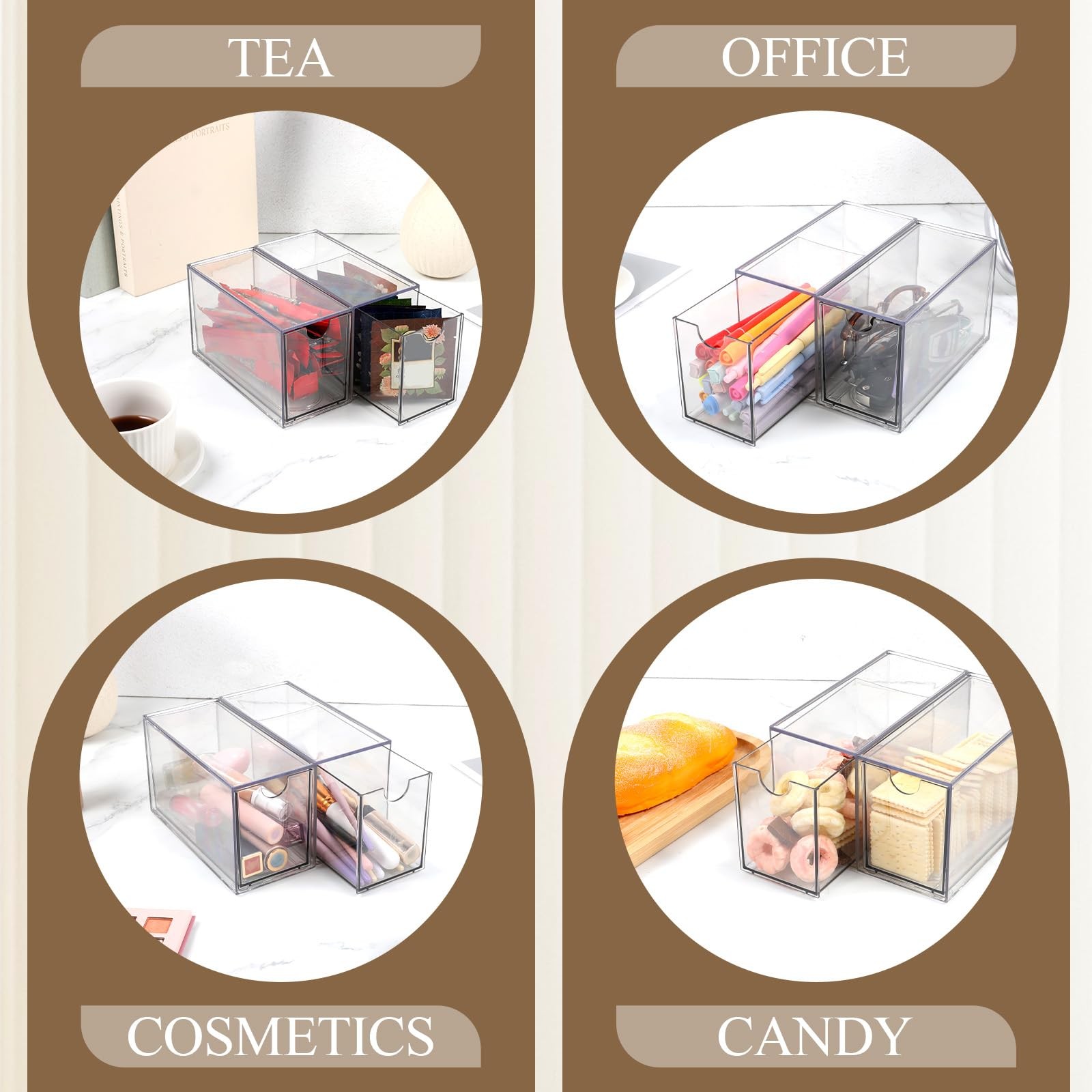 4 Pack Tea Bag Organizer Plastic Stackable Clear 6.5″L x 3″W x 3.9″H,