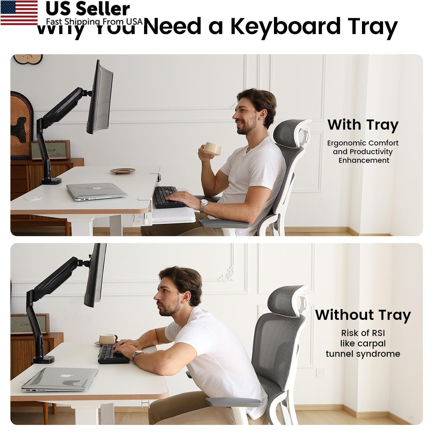 NearHub Large Keyboard Tray Under Desk Slide Out with Extra Sturdy C White