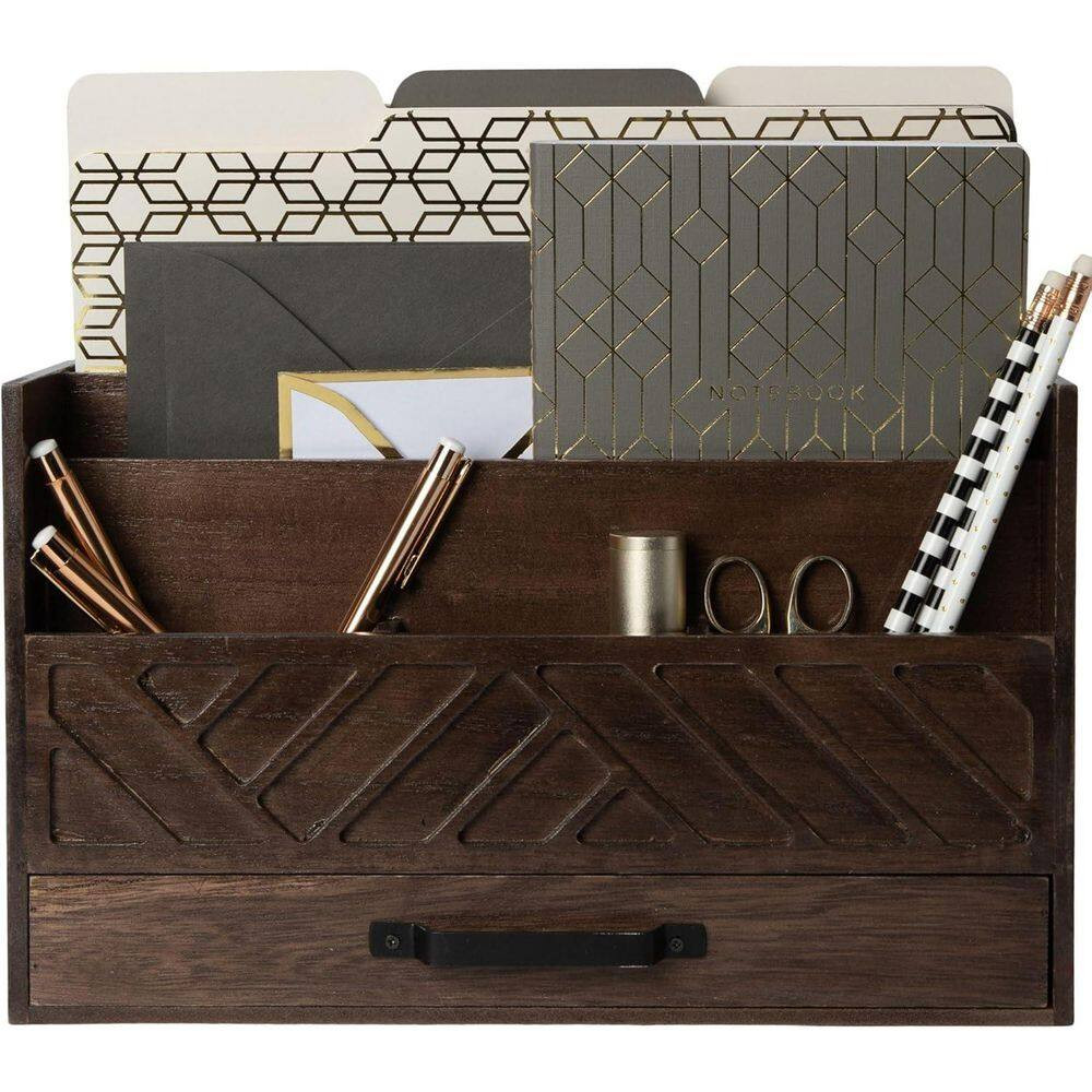 Brown 11.8 In. X 7.5 In. Wood Desk Organizers,Tabletop Organizer with Drawers