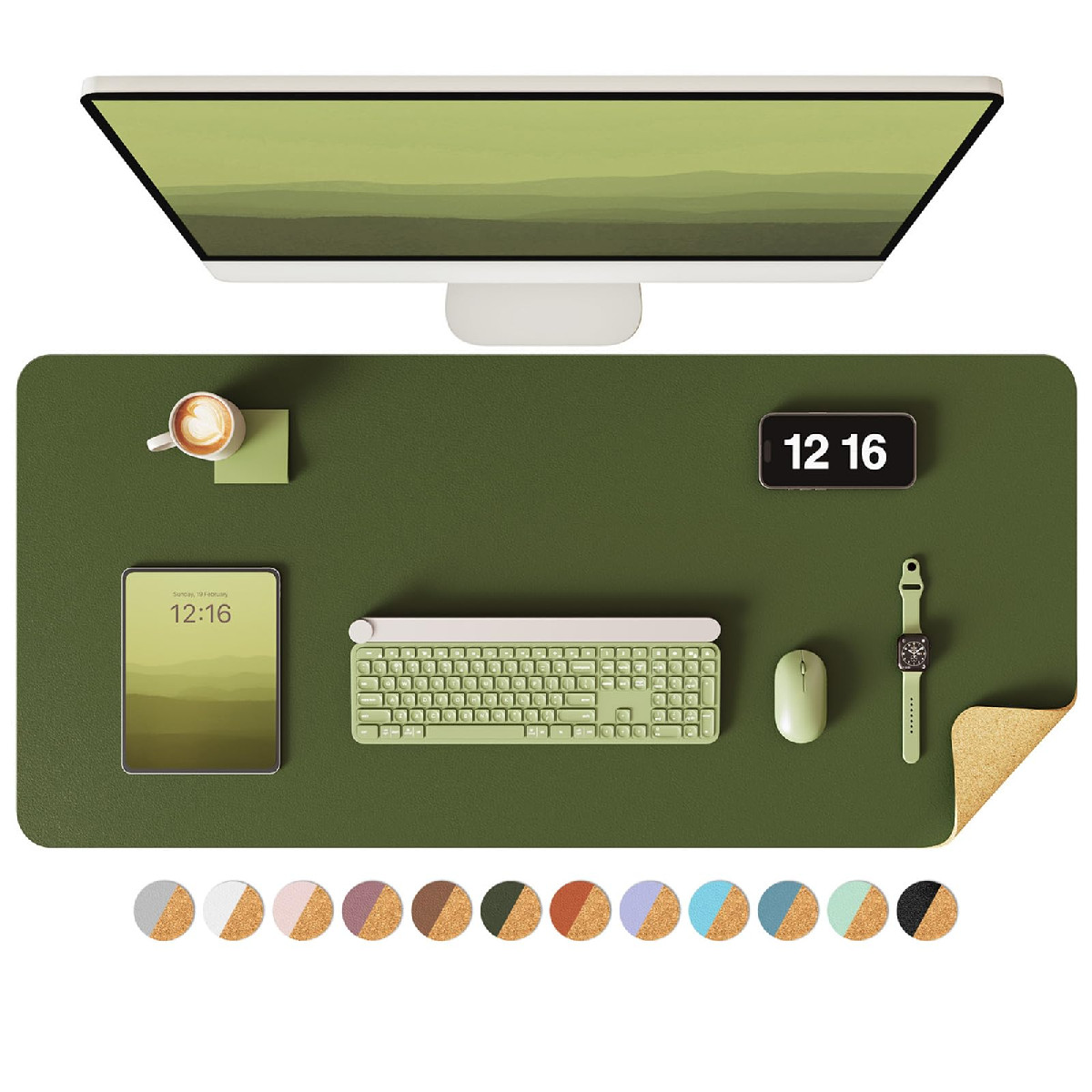 Ysagi Double-Sided Desk Pad 35.4X17Leather Desk Mat Eco Cork Desk Pad