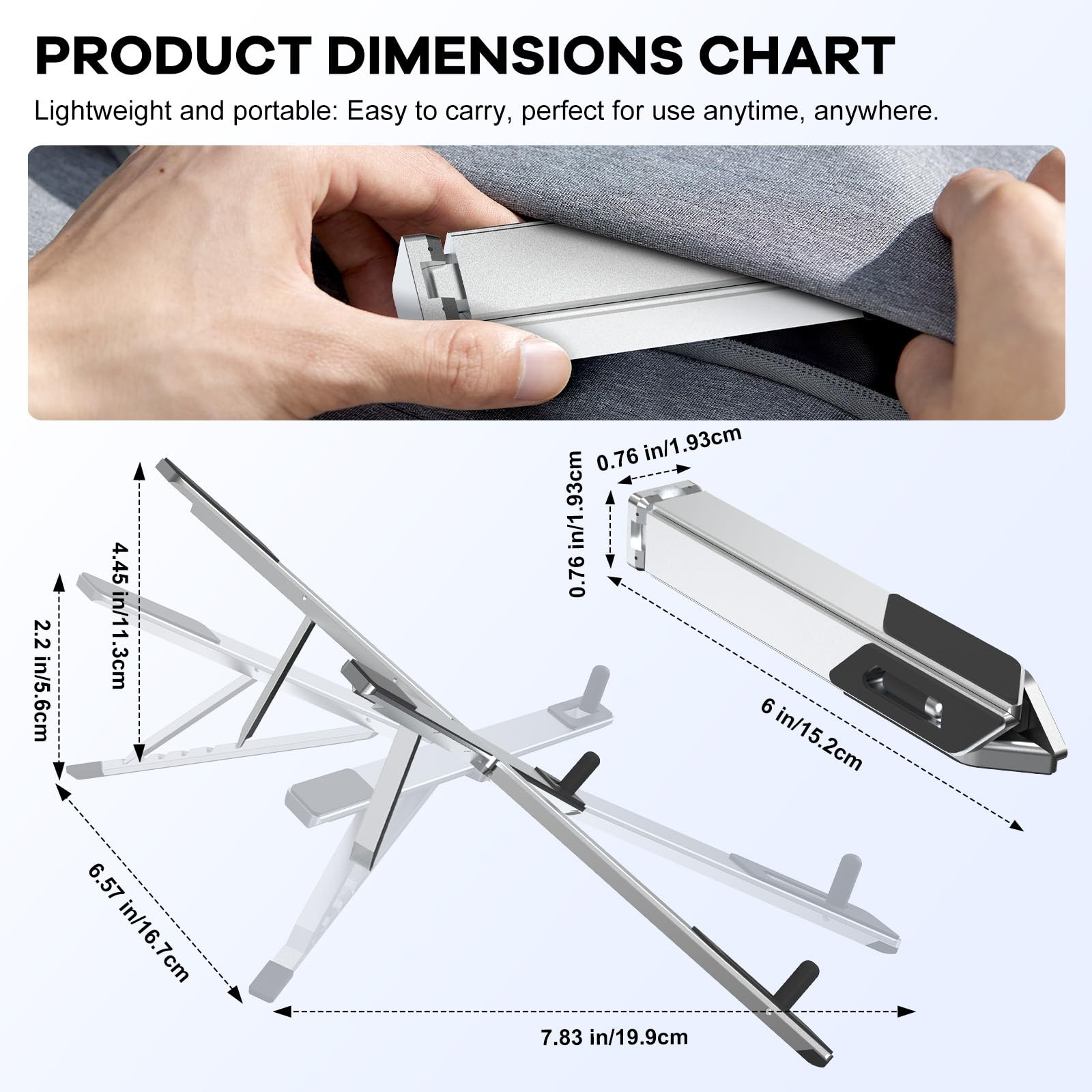 POPOACTI Foldable Laptop Stand, Ergonomic Aluminum Desktop Holder small, Grey