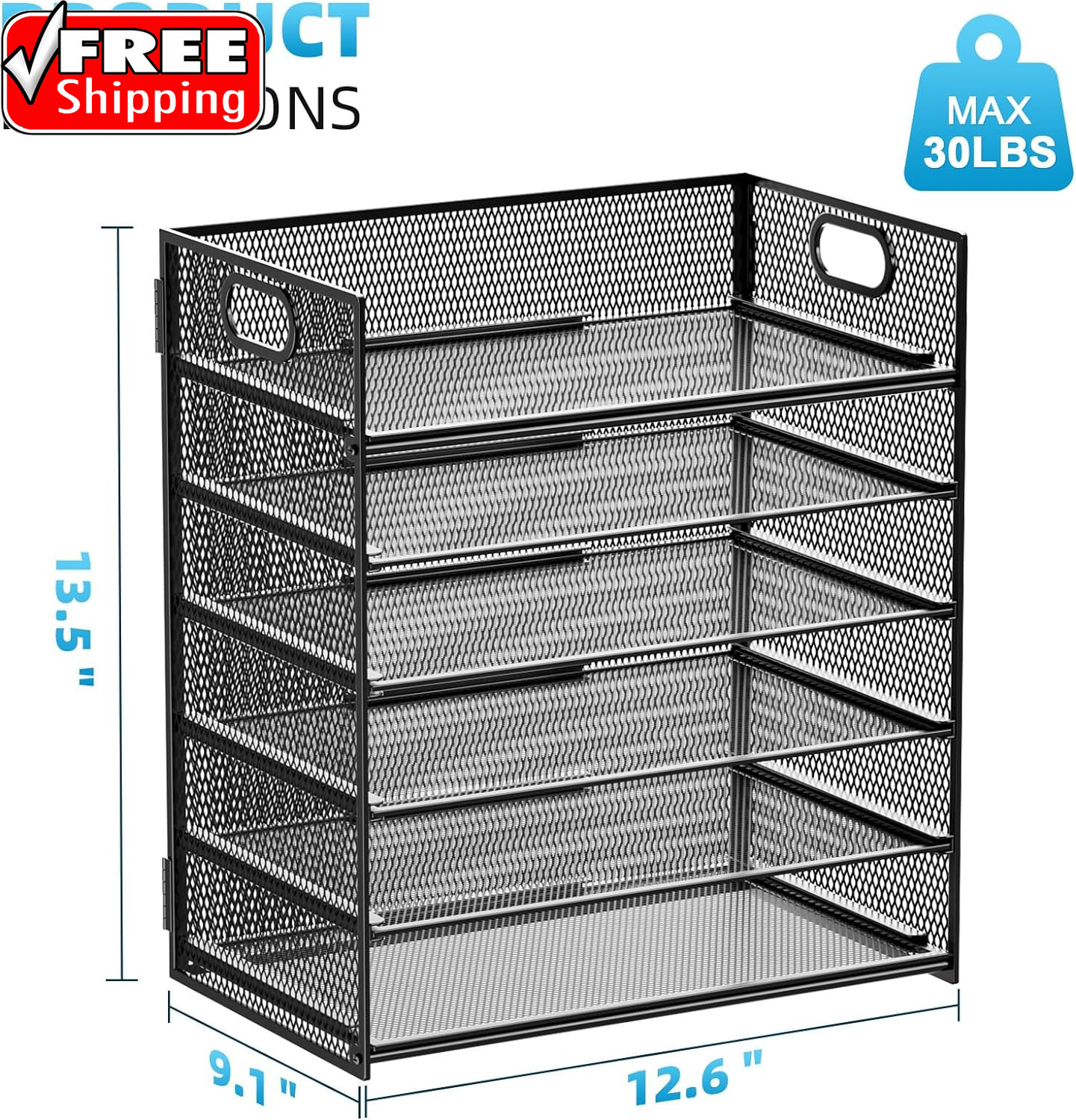 6 Tier Paper Organizer Letter Tray – Mesh Desk File Organizer with Handle, Paper