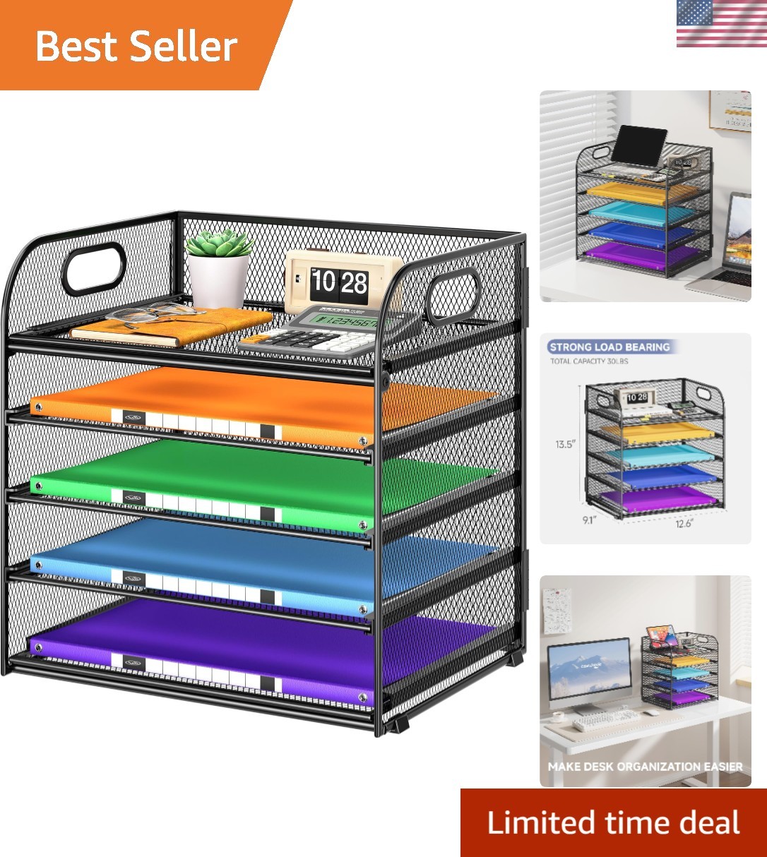 5-Tier File Folder Organizer with Handle – Efficient Desk Storage