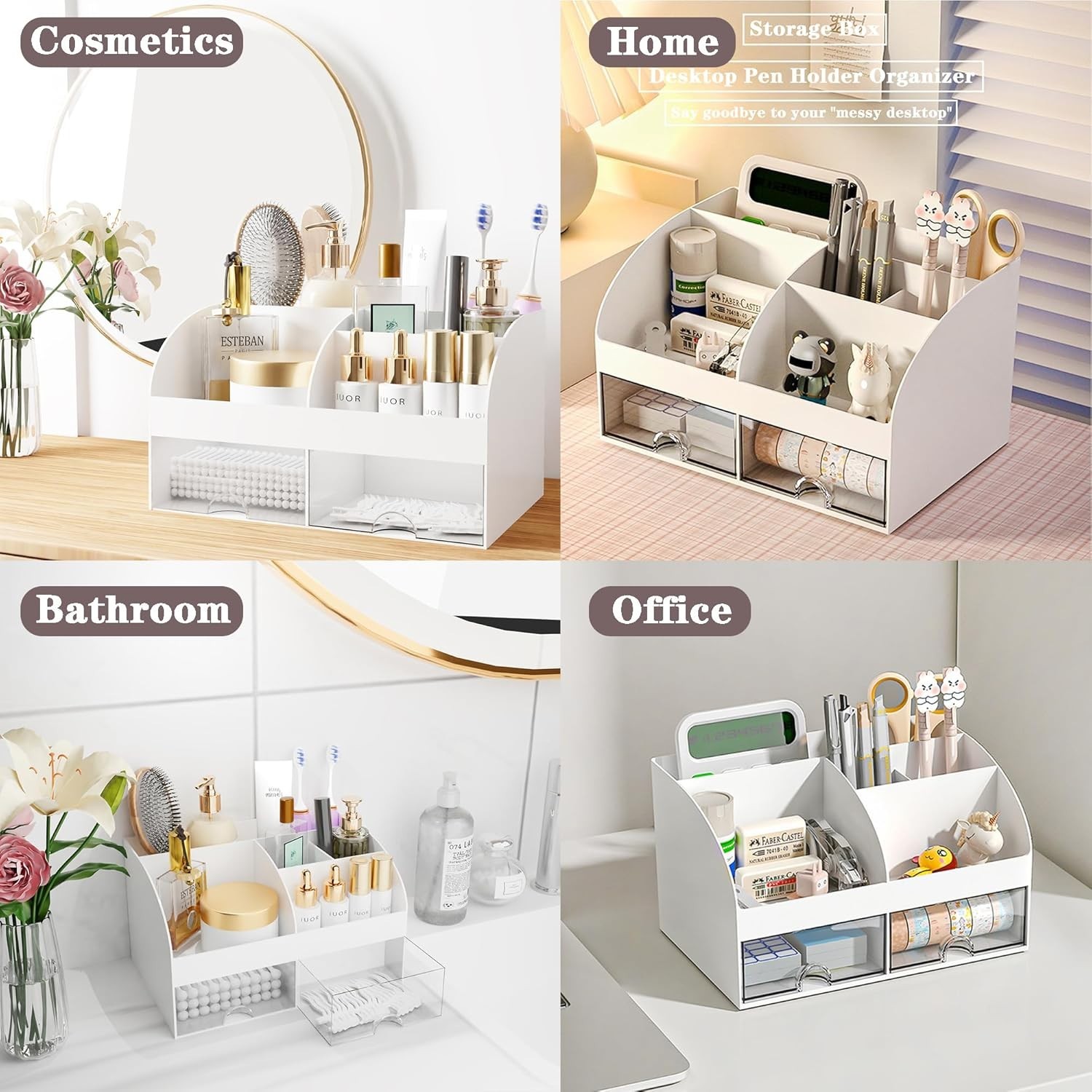 Sleek White Desk Accessories with Transparent Drawers – Stylish Office Solution