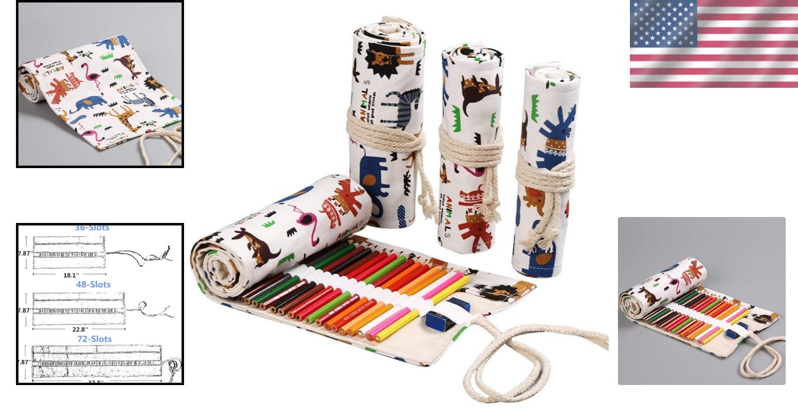 Durable Canvas Colored Pencil Roll Holder – 48 Slots, Travel Essential