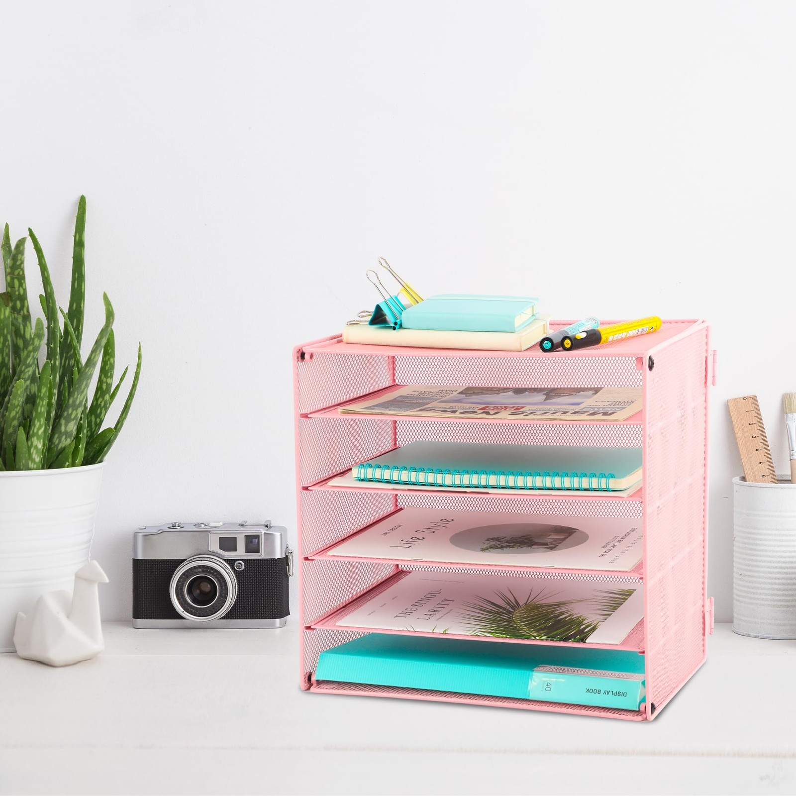 5 Slot Mesh Desk Organizer Tray, File Paper Letter Folder Holder Desktop Pape…