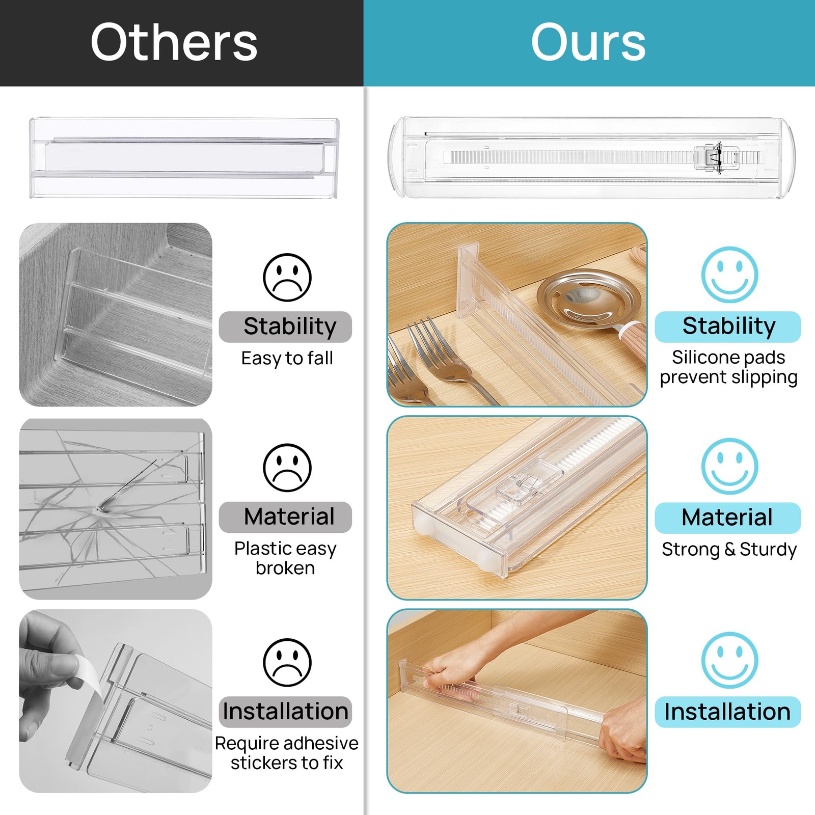 Vtopmart 8 Pack Shallow Drawer Dividers, 2.36″ H, 12.5″-20.8″ L, Clear