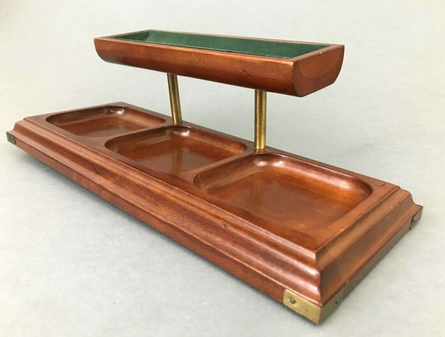 Bombay Co 1996 2 Tier Wood Office Desktop Organizer Dresser Tray Brass Corners