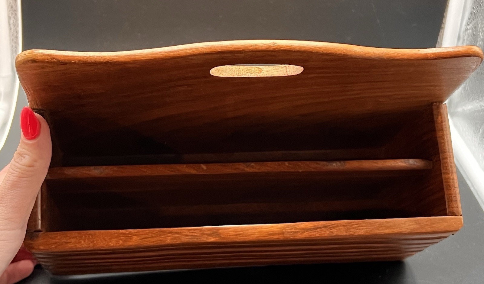 Wooden 2‑Slot Mail Holder Desk Organizer for Letters Envelopes Files Office