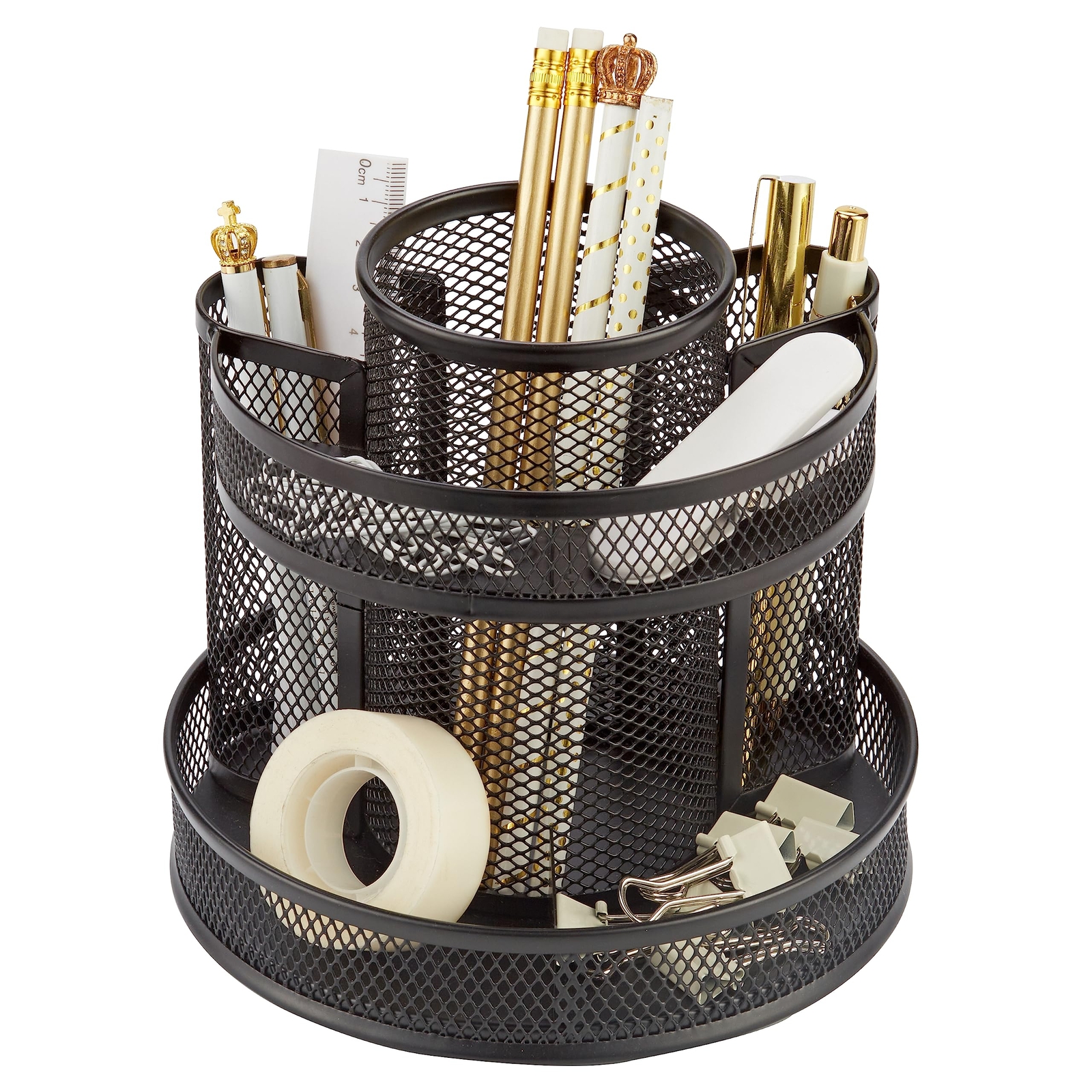 Mesh Desk Organizer Rotate with 5 Compartments Round Spinning Tidy Candy/Pen …