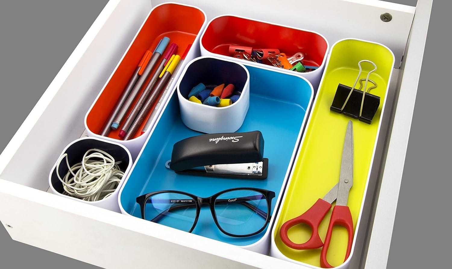 5 Piece Metal Organizer Tray Set for Storing Makeup, Stationery, Utensils, an…