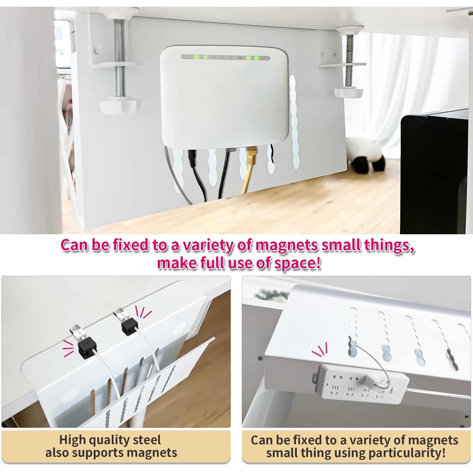Xapypy Desk Side Storage, Under No Drill Steel Hanging white