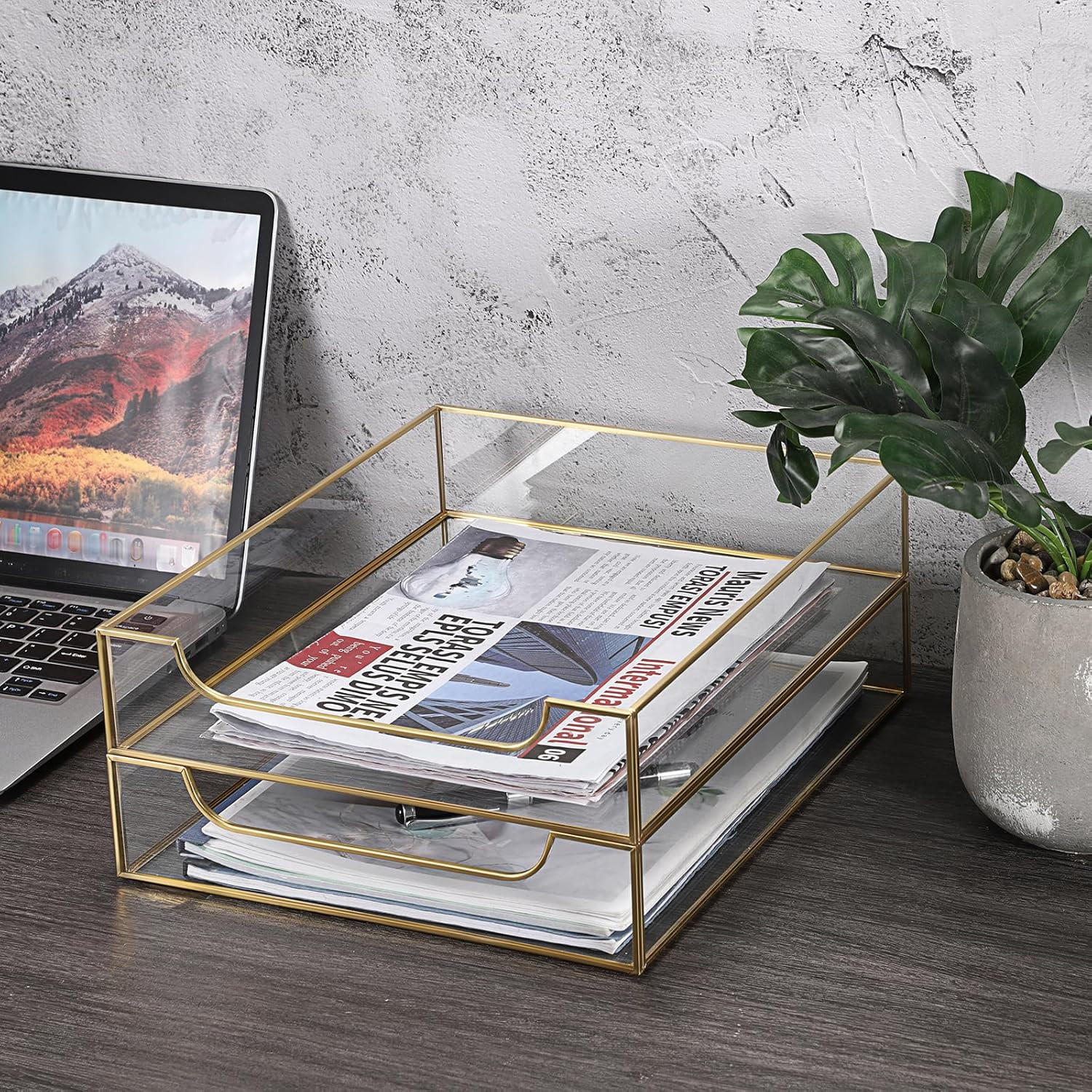 Golden Glass Desk Tray Set – Stylish Organizer for Home & Office Storage