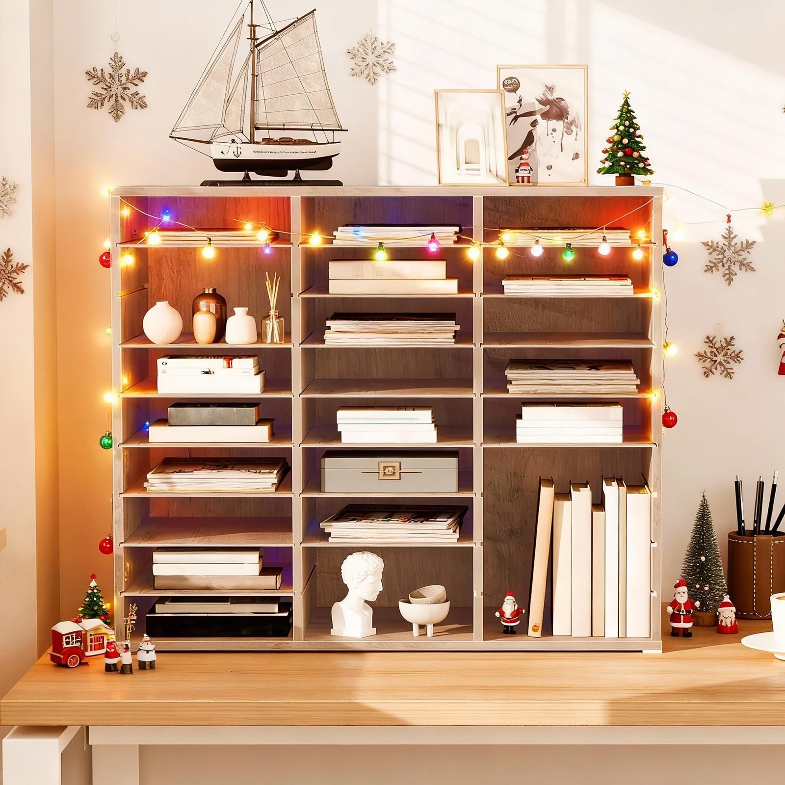 Literature Organizer 27 Compartments Wooden Mail Organizer Countertop Literature