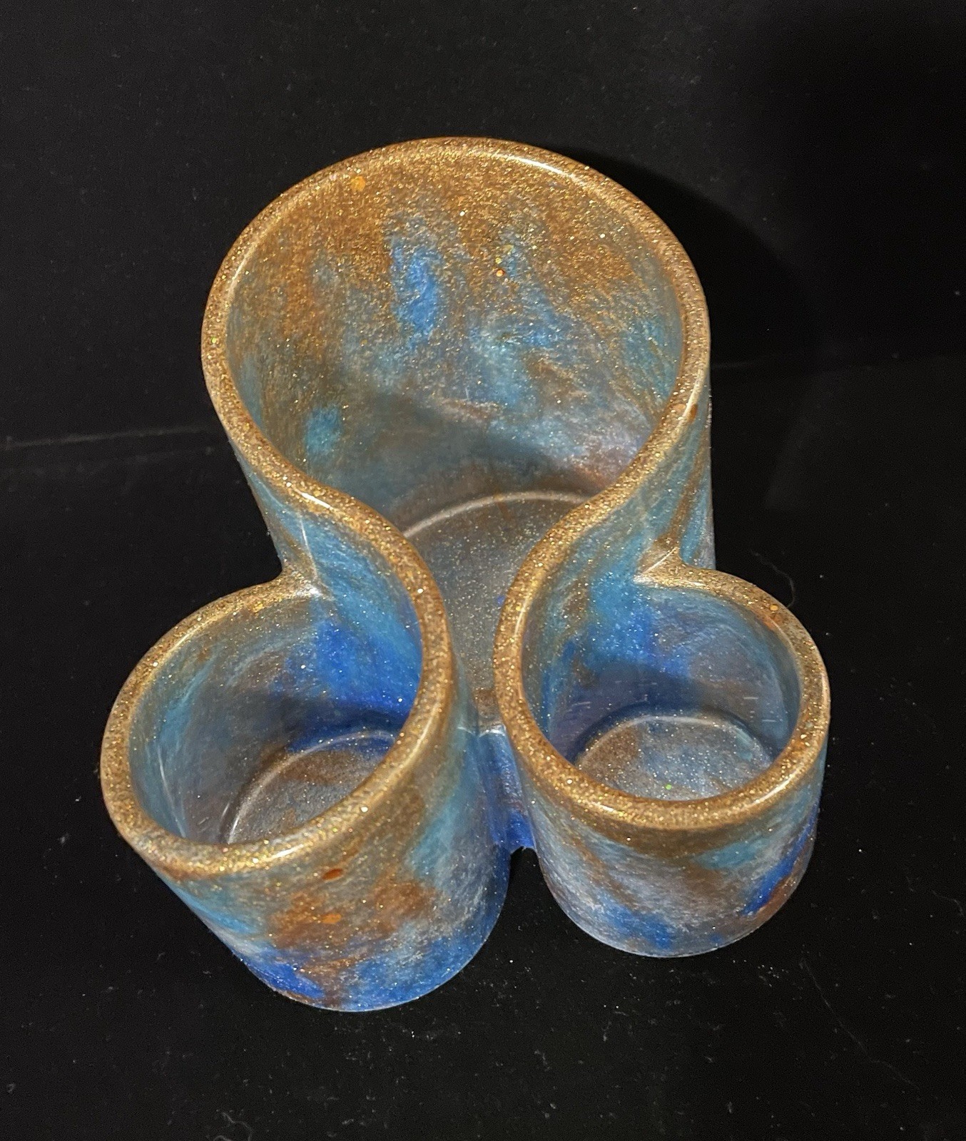Blue and Gold Resin Multi-Compartment Desktop Organizer Holder for Pens, etc.