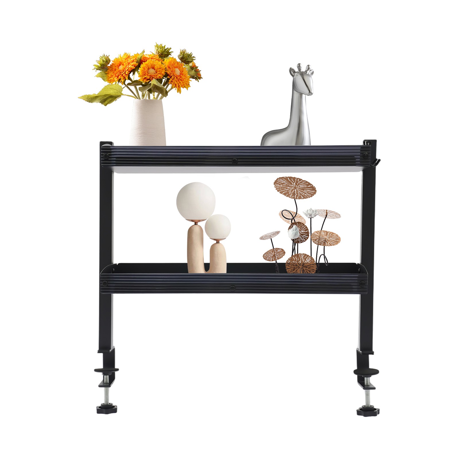 Desktop or Under-Desk Shelf Clamp-on 2-Tier Shelving W/ Adjustable Storage Tray