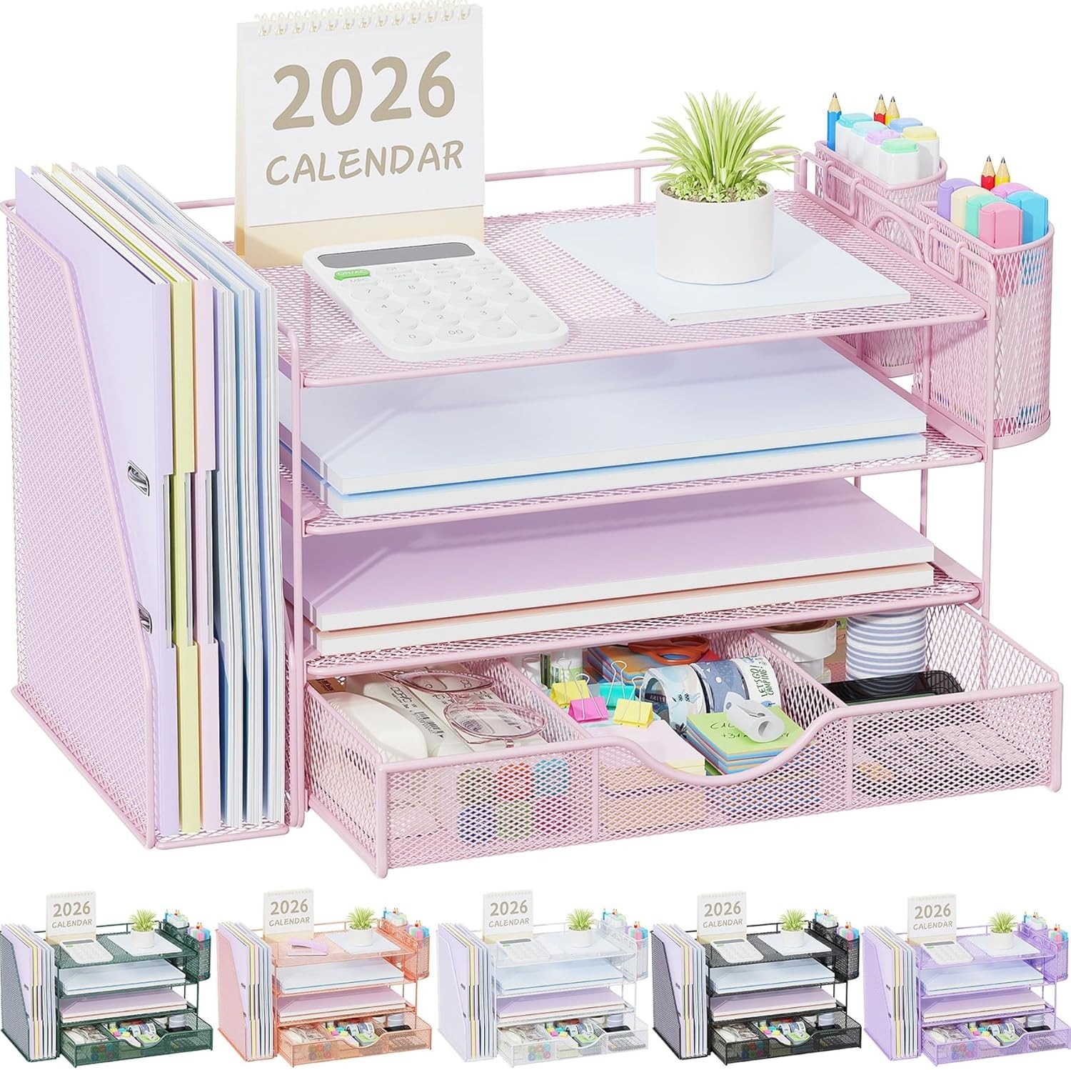 Desk Organizers and Accessories with File Holder, 4-Tier Desk Accessories & W…