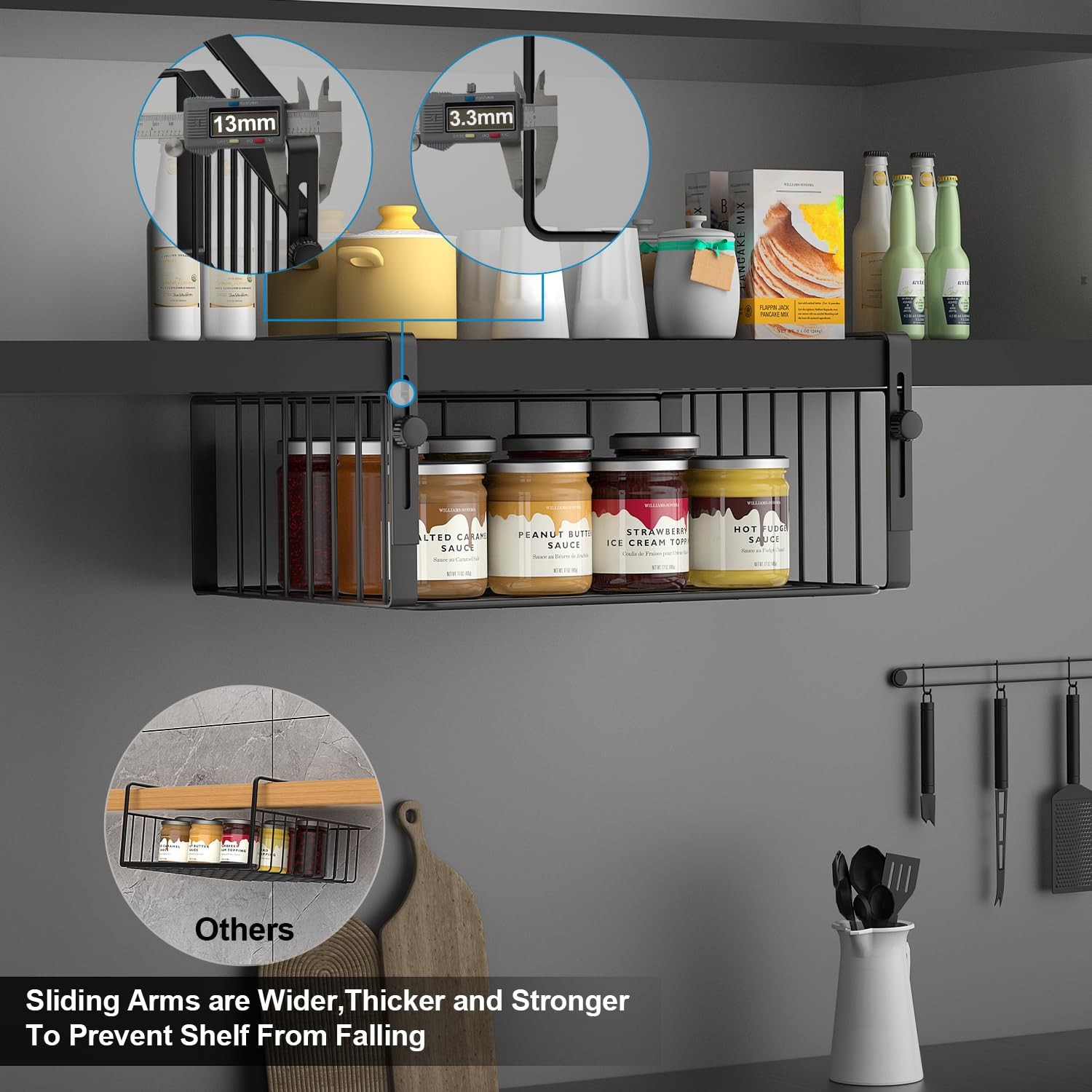 AmonHouseware 2Pack Under Shelf Basket Organizer,Adjustable Large, Black