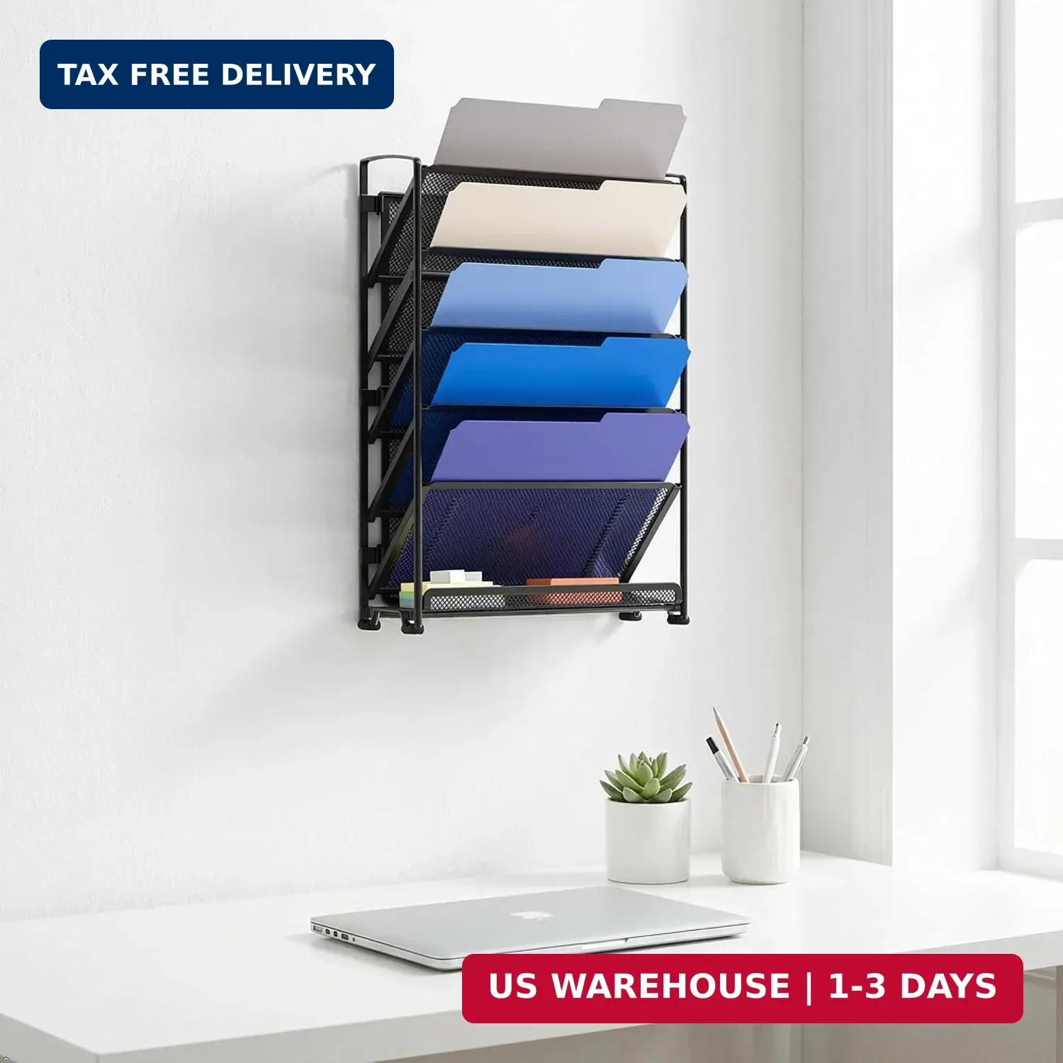 Simple Houseware 6-Tier Wall Mount Document Letter Tray Organizer, Black