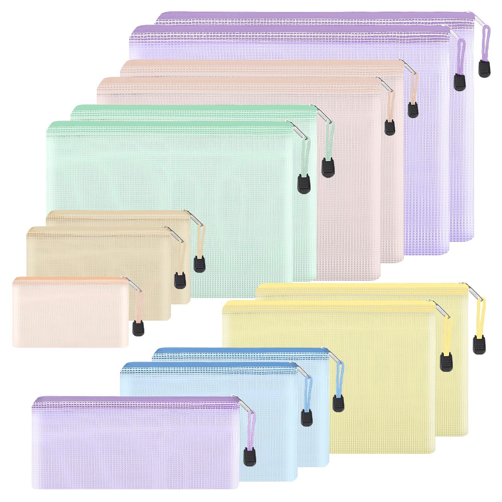 14 Pack Mesh Zipper Pouch 8 Sizes 7 Colors Waterproof Storage Travel