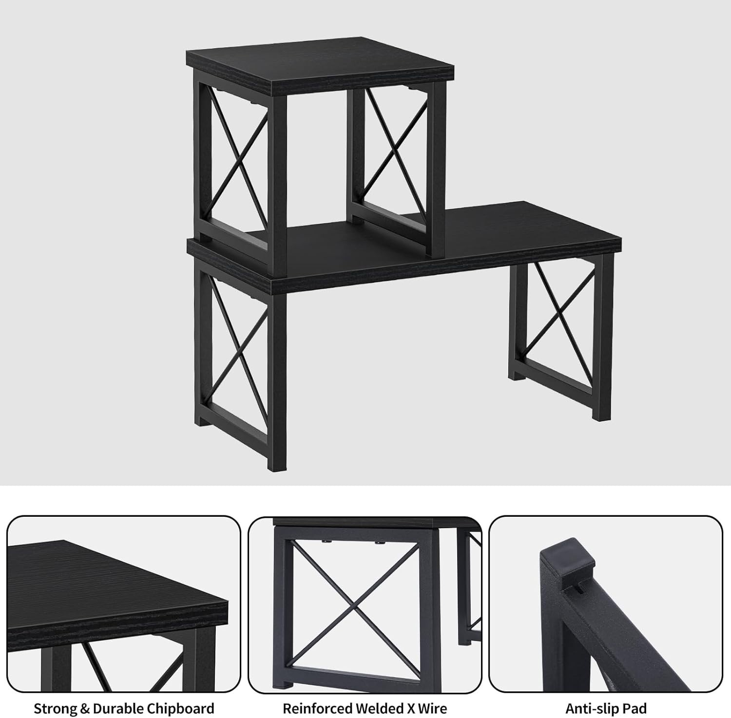Freestanding Rustic Desk Shelf – Versatile 2 Tier Organizer for All Spaces