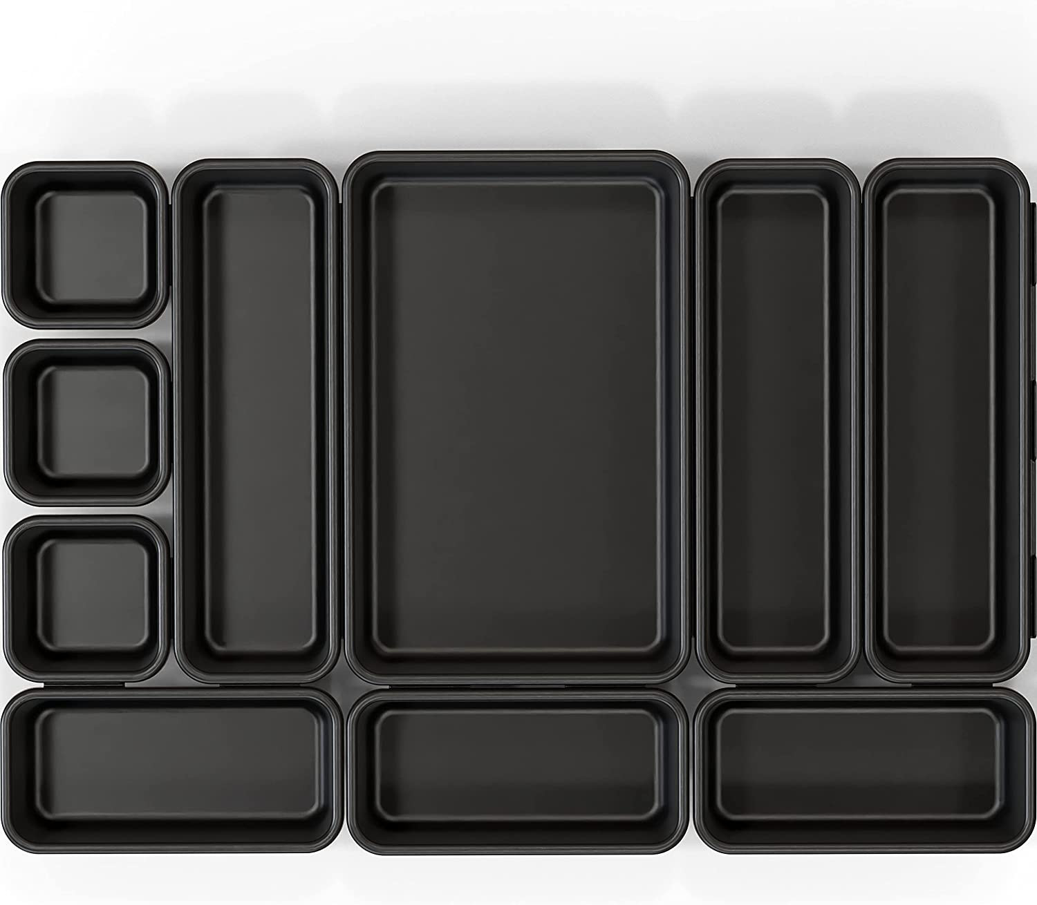 Interlocking Desk Drawer Organizer Bins 10 Pack Black