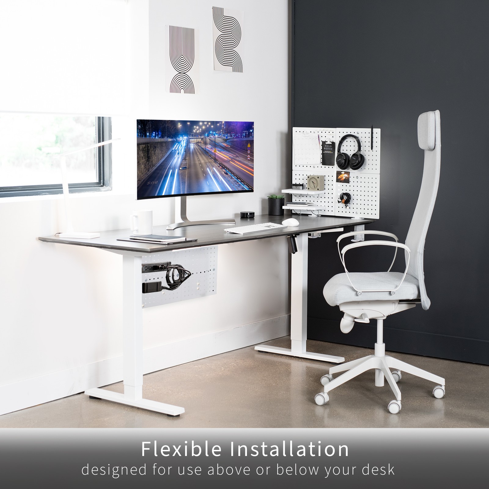 VIVO White Steel Clamp-on 20″ x 24″ Desktop Pegboard (x2), Magnetic Privacy