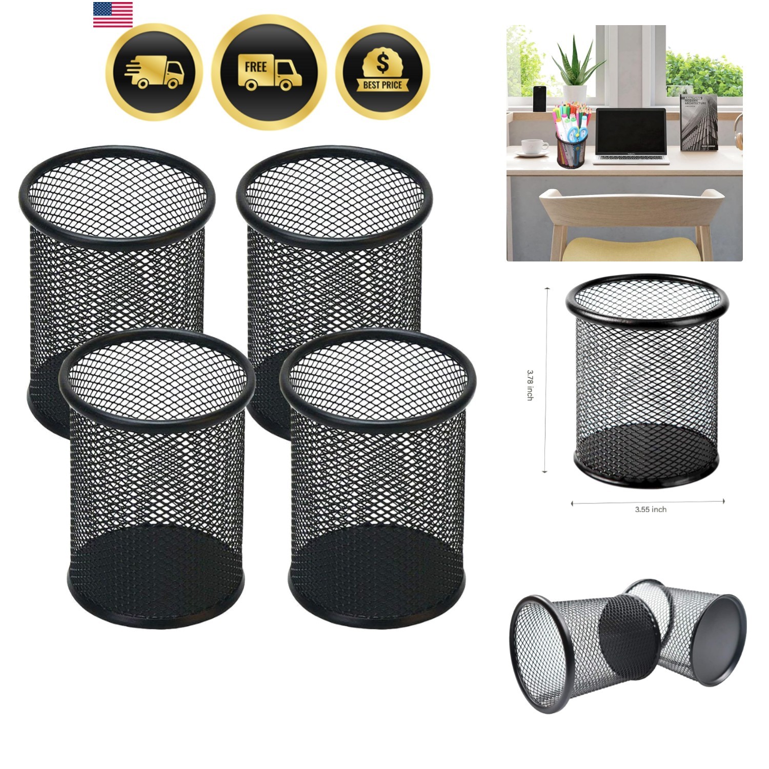 Pen Holder Mesh Pencil Holder Metal Pen Holder Cup Pencil Cup Holder for Desk…
