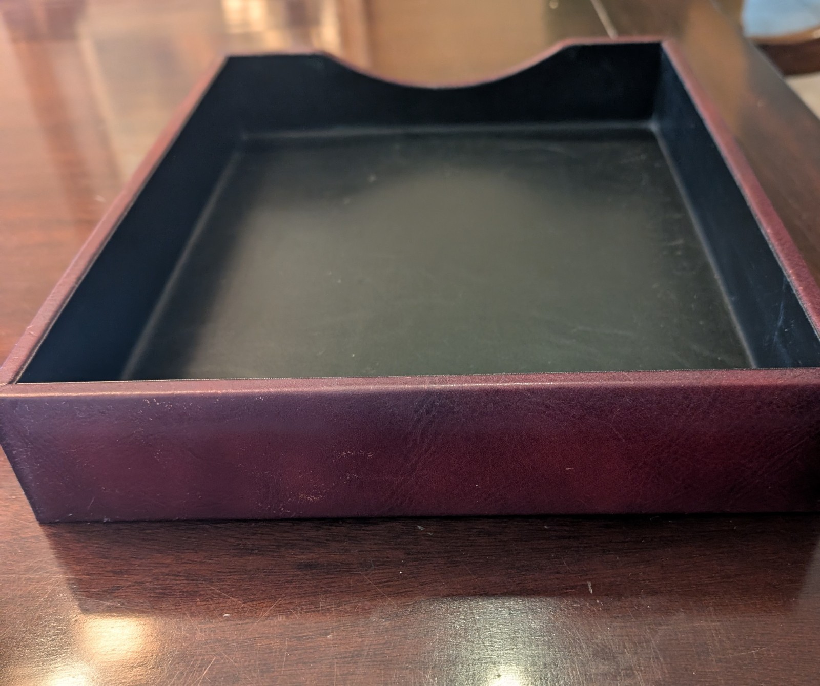 Bosca Hand Stained Hide Brown Leather Desktop Letter Tray Organizer 13″ x 10.5″