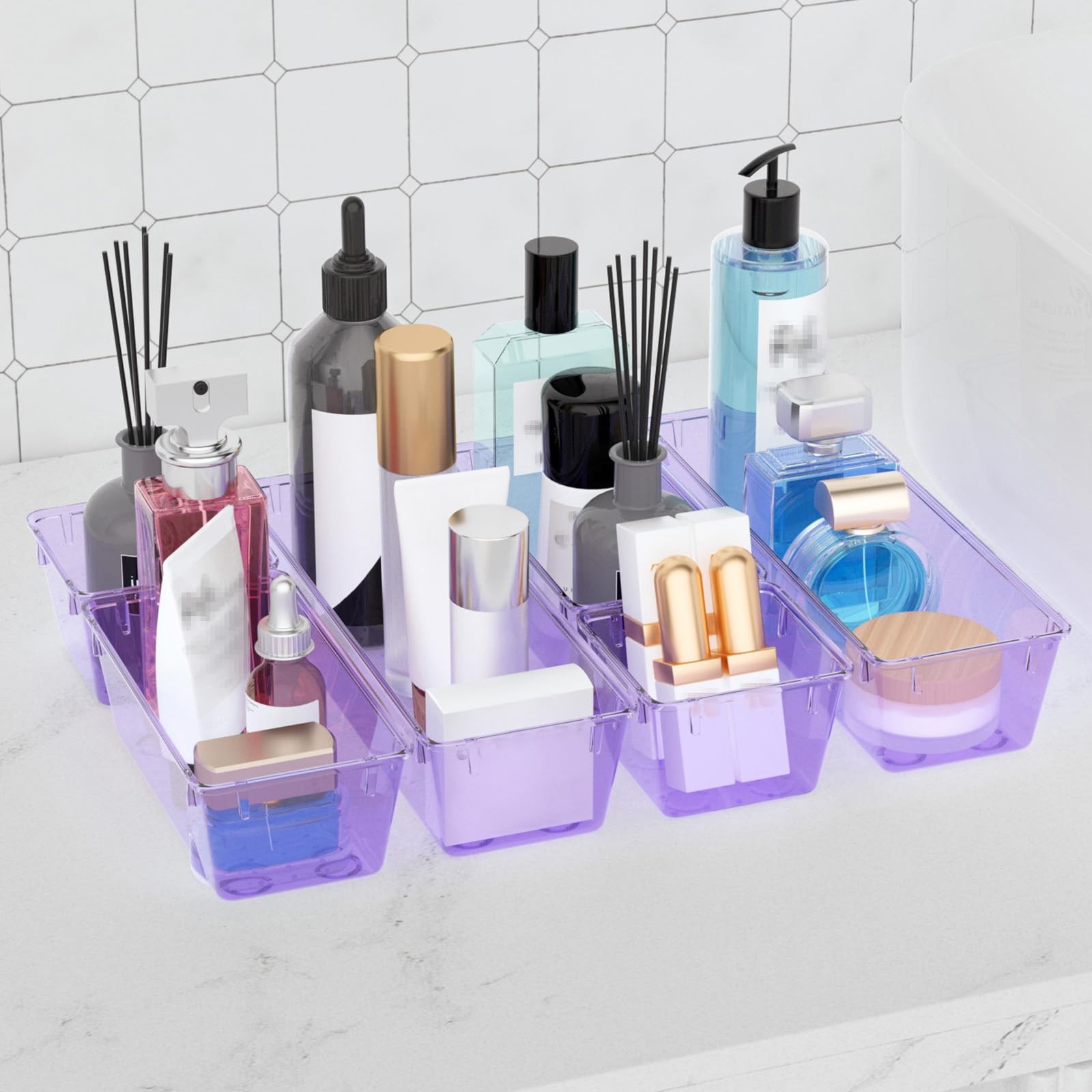 WOWBOX Clear Acrylic Drawer Organizer Set, 6 Pack, Purple